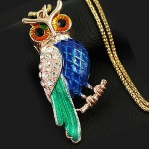 OWL Pendant-Enamel Crystal Rhinestone- Gold Alloy